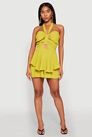 Womens Airy Ruffled Cut Out Halter Romper,