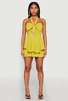 Womens Airy Ruffled Cut Out Halter Romper,