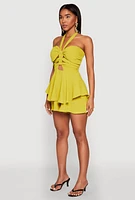 Womens Airy Ruffled Cut Out Halter Romper,