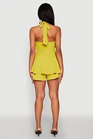 Womens Airy Ruffled Cut Out Halter Romper,