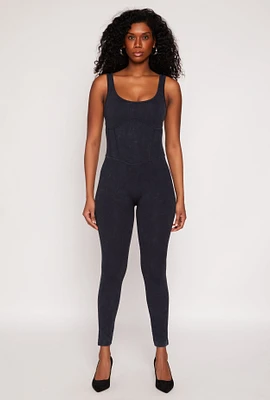 Womens Seamless Ribbed Knit Corset Detail Catsuit,