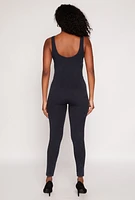 Womens Seamless Ribbed Knit Corset Detail Catsuit, Black, Size S-M