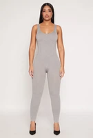 Womens Seamless Ribbed Knit Corset Detail Catsuit, Grey, Size M-L