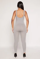 Womens Seamless Ribbed Knit Corset Detail Catsuit, Grey, Size M-L