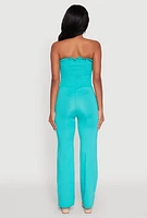 Womens Chic Smocked Strapless Ruffle Jumpsuit with Faux Drawstring,