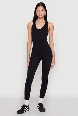 Womens Seamless Racerback Catsuit, Black, Size S-M