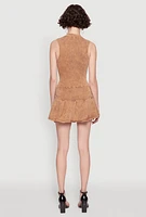 Womens Acid Wash Zip Front Corset Mini Dress, Brown, Size L