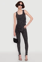 Womens Mineral Wash Lace Up Back Pintuck Jumpsuit, Black, Size S