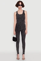 Womens Mineral Wash Lace Up Back Pintuck Jumpsuit, Black, Size S