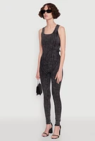 Womens Mineral Wash Lace Up Back Pintuck Jumpsuit, Black, Size S