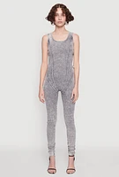 Womens Mineral Wash Lace Up Back Pintuck Jumpsuit, Grey, Size S