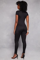 Womens Short Sleeve Zip Front Catsuit,