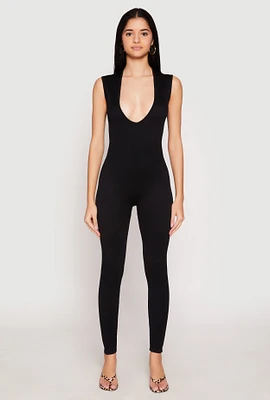 Womens Daisy Seamless Rib Knit Plunge Catsuit,