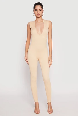 Womens Daisy Seamless Rib Knit Plunge Catsuit,