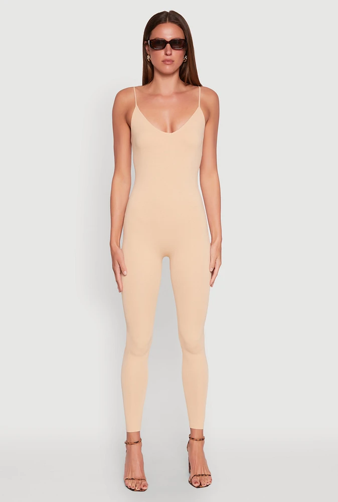 Womens Daisy Sleeveless V Neck Catsuit,
