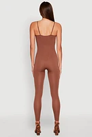Womens Daisy Sleeveless V Neck Catsuit, Brown, Size L