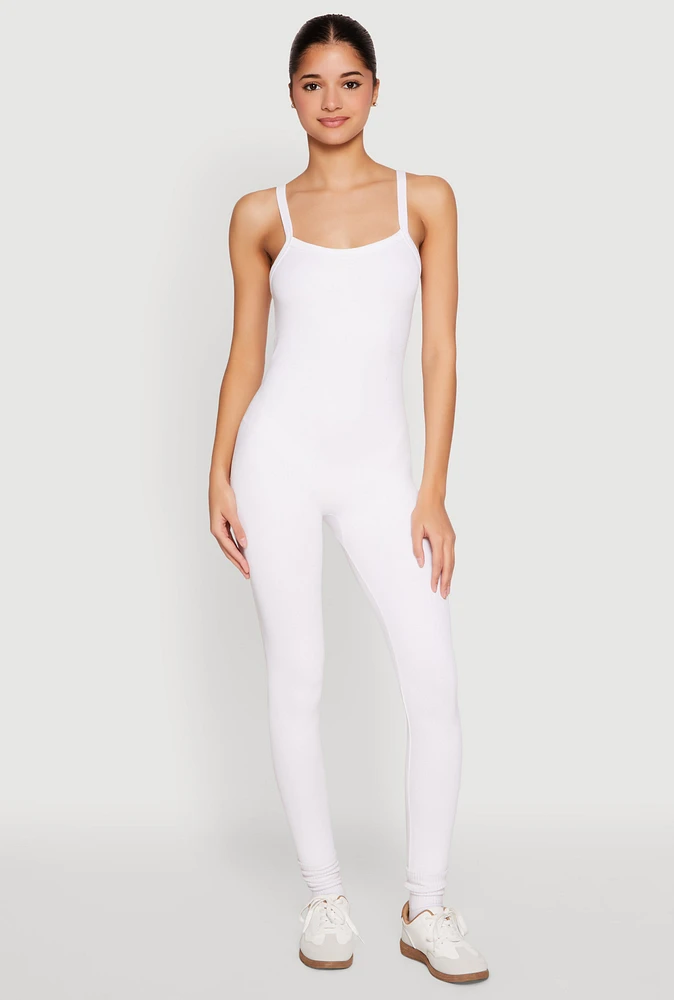 Womens Daisy Seamless Ribbed Knit Catsuit, White, Size S