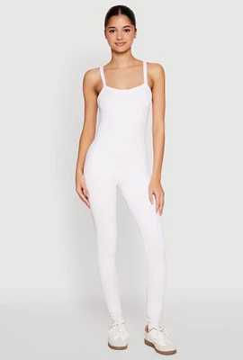 Womens Daisy Seamless Ribbed Knit Catsuit, White, Size S