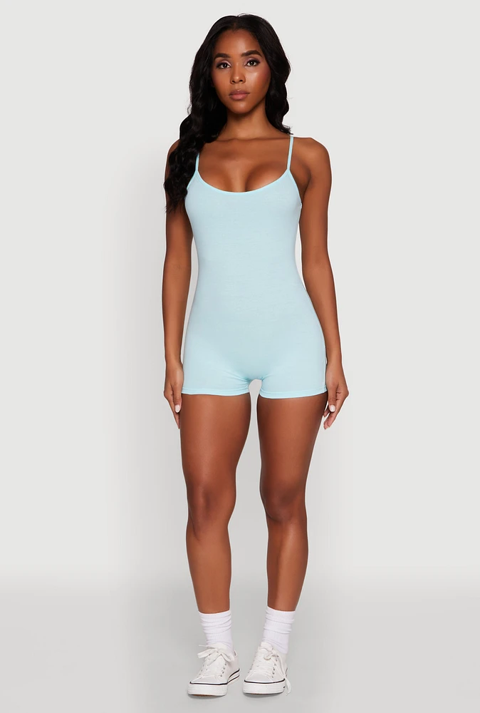 Womens Daisy Scoop Neck Romper, Blue,