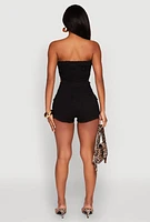 Womens Daisy Cut Out Side Denim Strapless Romper,