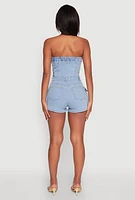 Womens Daisy Cut Out Side Denim Strapless Romper, Blue,