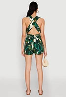 Womens Haute Monde Tropical Print Plunge Romper, Green,
