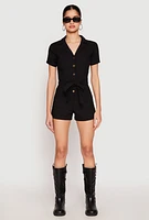 Womens Haute Monde Tie Waist Belted Romper, Black, Size M