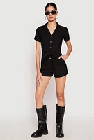 Womens Haute Monde Tie Waist Belted Romper, Black, Size M