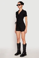 Womens Haute Monde Tie Waist Belted Romper, Black, Size M