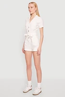 Womens Haute Monde Tie Waist Belted Romper, White, Size L
