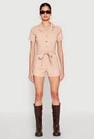 Womens Haute Monde Tie Waist Belted Romper, Pink, Size S