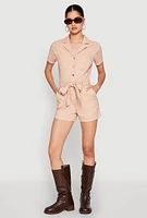 Womens Haute Monde Tie Waist Belted Romper, Pink, Size S