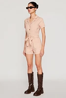 Womens Haute Monde Tie Waist Belted Romper, Pink, Size S