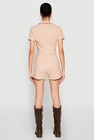 Womens Haute Monde Tie Waist Belted Romper, Pink, Size S