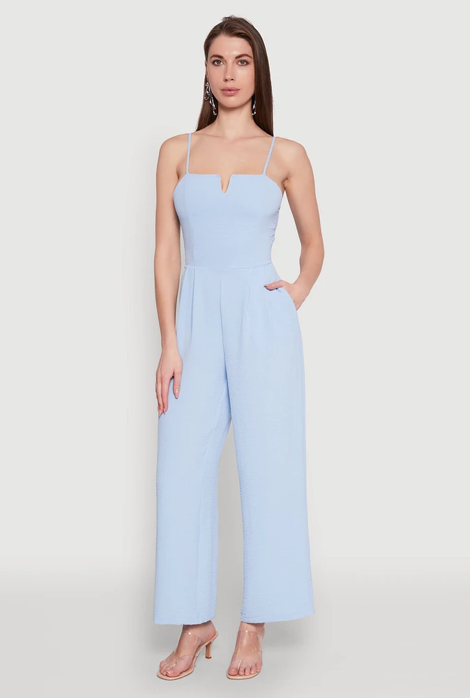 Womens Crepe Knit Pleated Jumpsuit, Blue, Size M