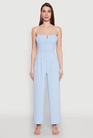 Womens Crepe Knit Pleated Jumpsuit, Blue, Size M