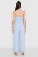 Womens Crepe Knit Pleated Jumpsuit, Blue, Size M