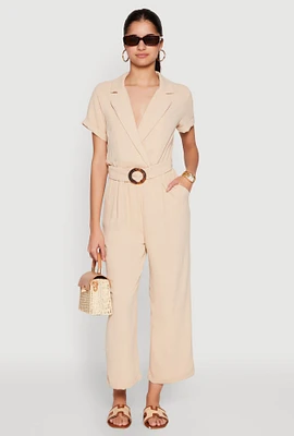 Womens O Ring Belted Jumpsuit, Beige, Size M