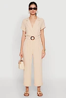 Womens O Ring Belted Jumpsuit, Beige, Size M