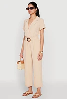 Womens O Ring Belted Jumpsuit, Beige, Size M