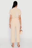 Womens O Ring Belted Jumpsuit, Beige, Size M