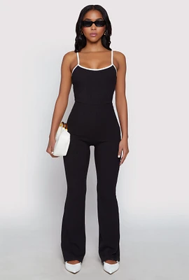 Womens Iris Contrast Trim Cami Flare Jumpsuit, Black, Size L