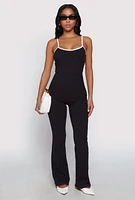 Womens Iris Contrast Trim Cami Flare Jumpsuit, Black, Size L