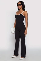 Womens Iris Contrast Trim Cami Flare Jumpsuit, Black, Size L