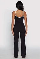 Womens Iris Contrast Trim Cami Flare Jumpsuit, Black, Size L