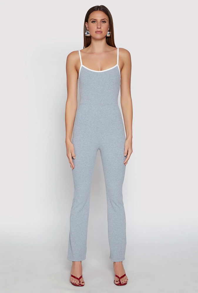 Womens Iris Contrast Trim Cami Flare Jumpsuit, Grey, Size L