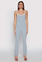 Womens Iris Contrast Trim Cami Flare Jumpsuit, Grey, Size L