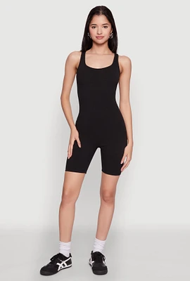 Womens Iris Rib Knit Biker Romper, Black, Size S