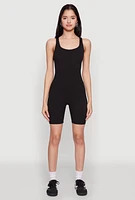 Womens Iris Rib Knit Biker Romper, Black,