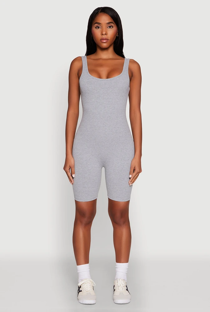 Womens Iris Rib Knit Biker Romper, Grey, Size M